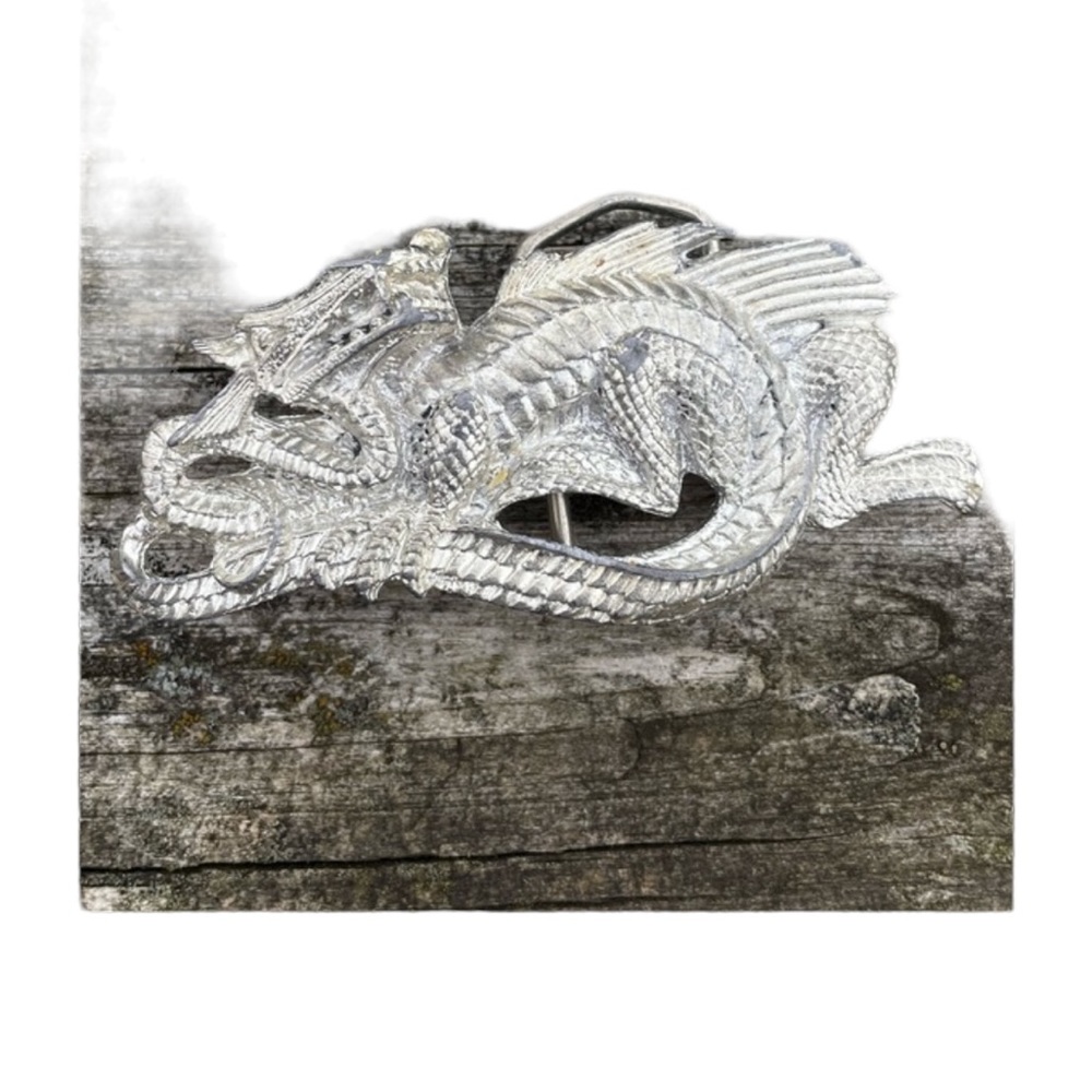 Bergamot Brass Works 1992 Silver Dragon Belt Buckle Fits 1.5” Belt